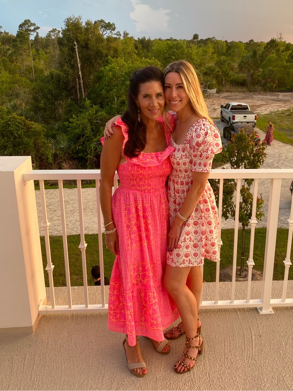 Hill House White Dress with Pink and Red Shell Print